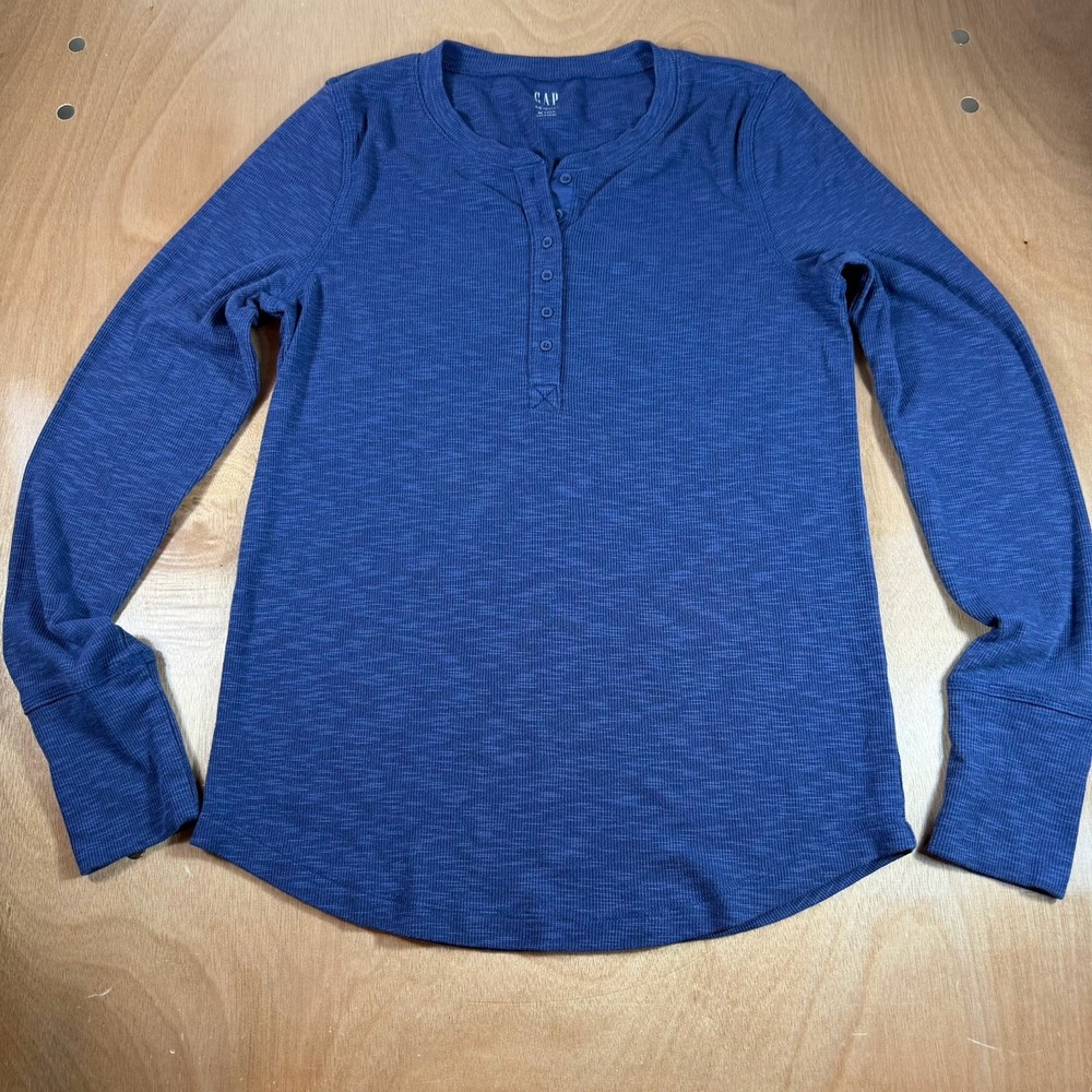 Gap Rib Henley Long SleeveMen Medium Tall Size Blue Color Quarter Button Down