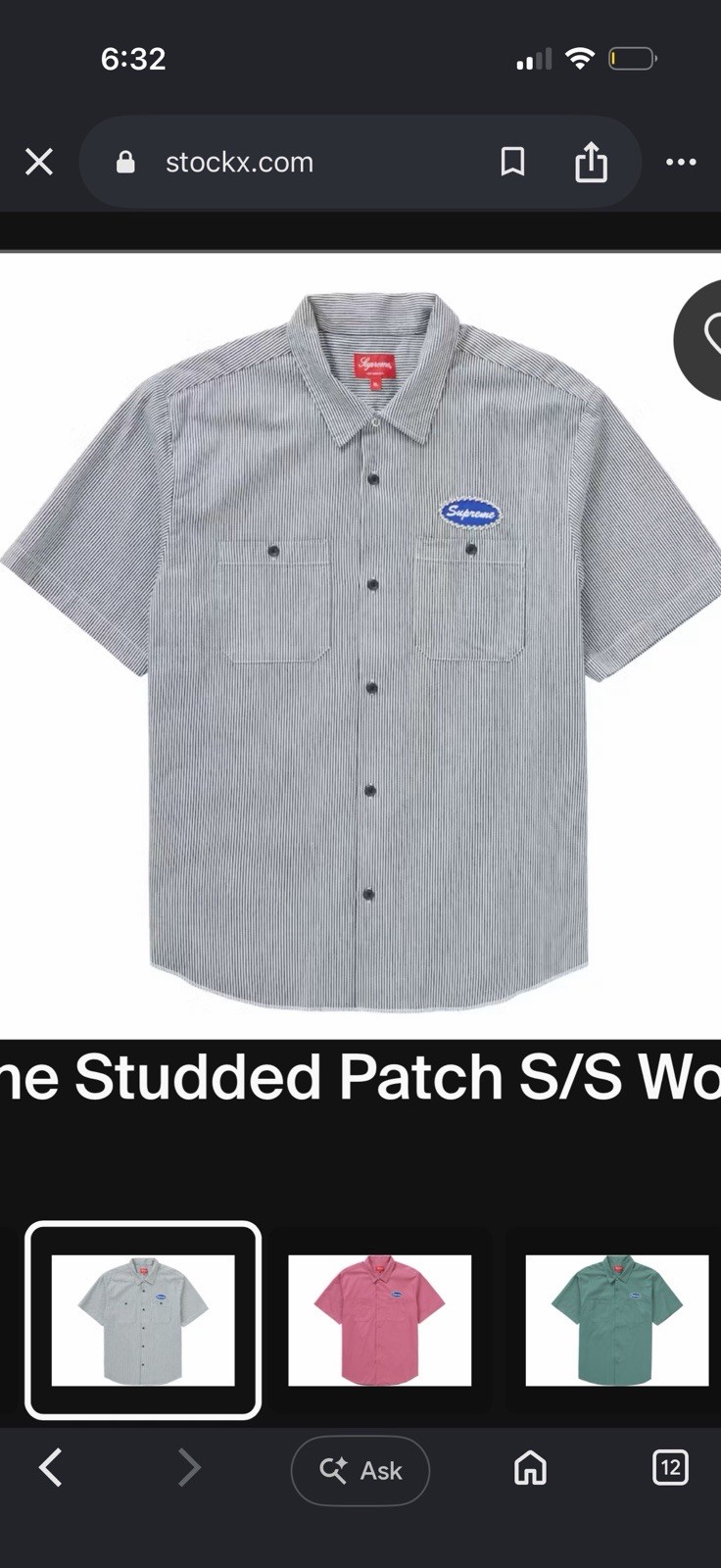 Supreme Studded Patch S/S Work Shirt Men’s XL gallery