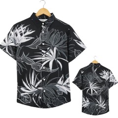 Button Down Shirts Men Black White Hawaiian Dress Short Sleeve Party Up Soft Tee