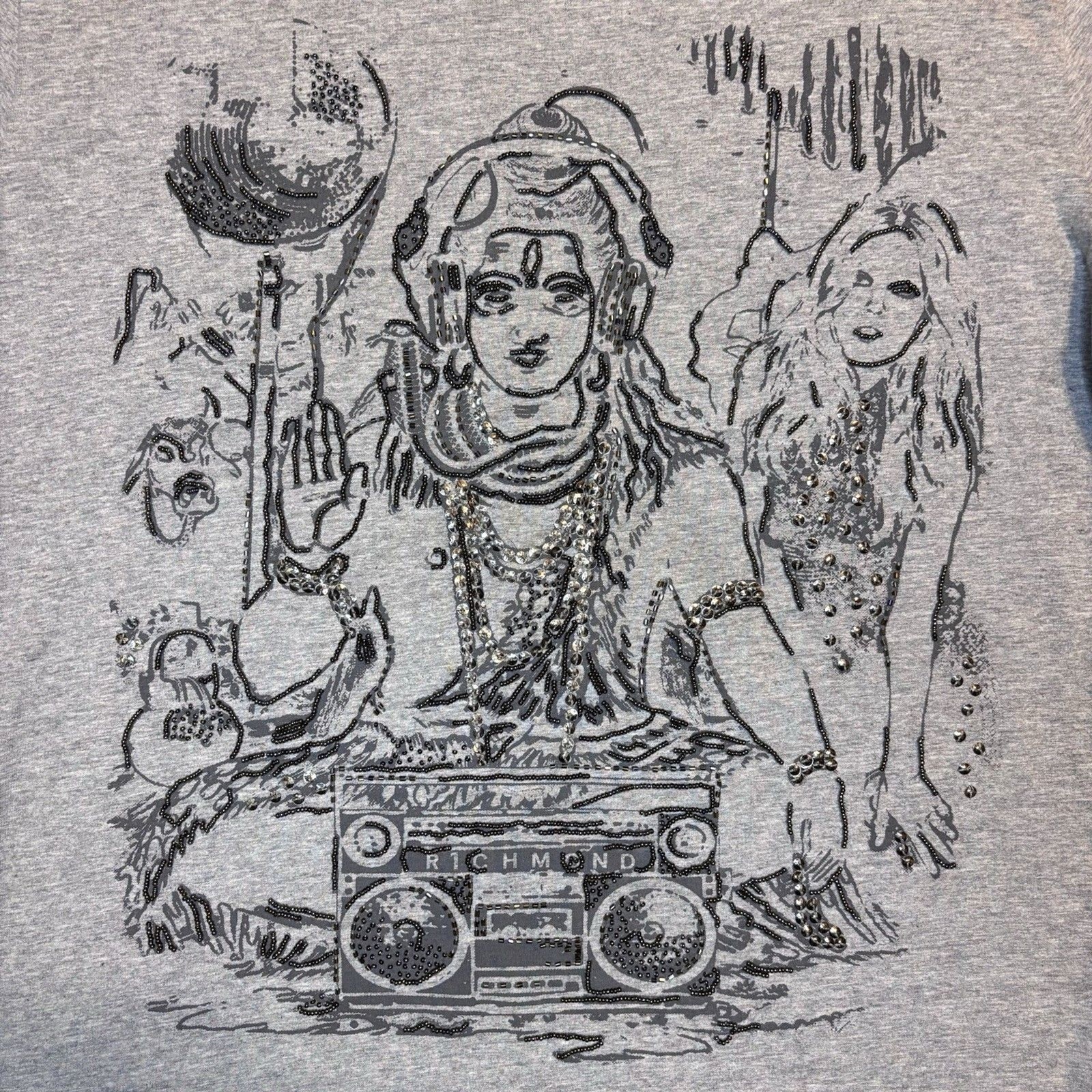 John Richmond Graphic Tee Beaded Embellished Shiva Boombox DJ Streetwear Y2K gallery