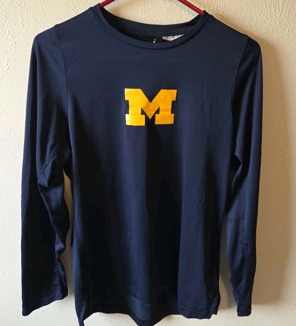 Michigan Wolverines Shirt Mens Large Blue Jordan Dri-FIT Long Sleeve Length +2