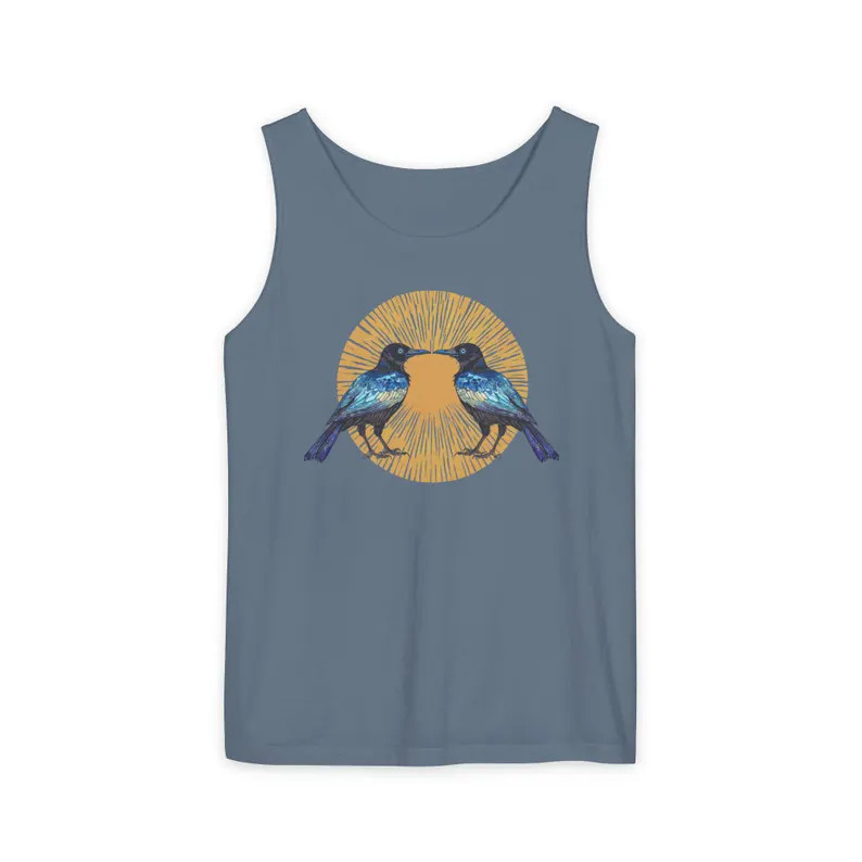Gorgeous Grackles Block Print Tank Top Bird Lover Wildlife Art gallery
