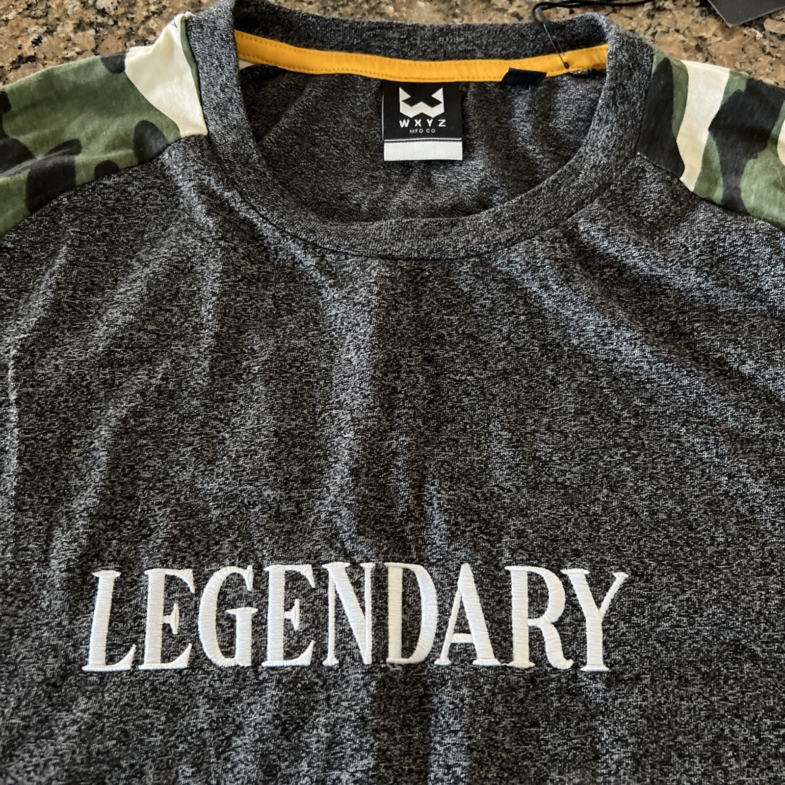 Men’s “LEGENDARY” Graphic T-Shirt – Camo Sleeves – Size XL gallery