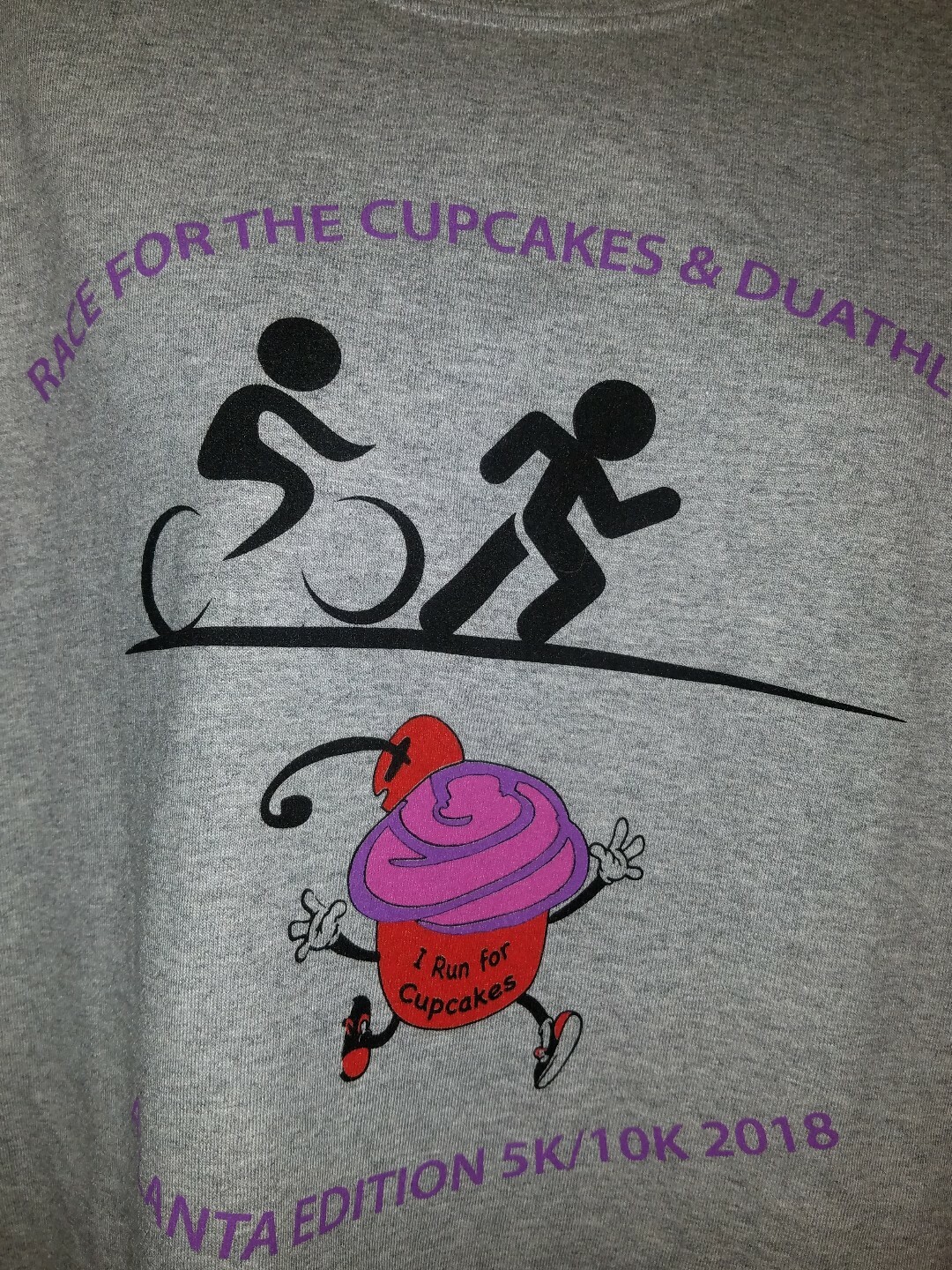 Adult XL Gray Long Sleeve "Race for the Cupcakes/Duathlon" Polycotton Race Top gallery