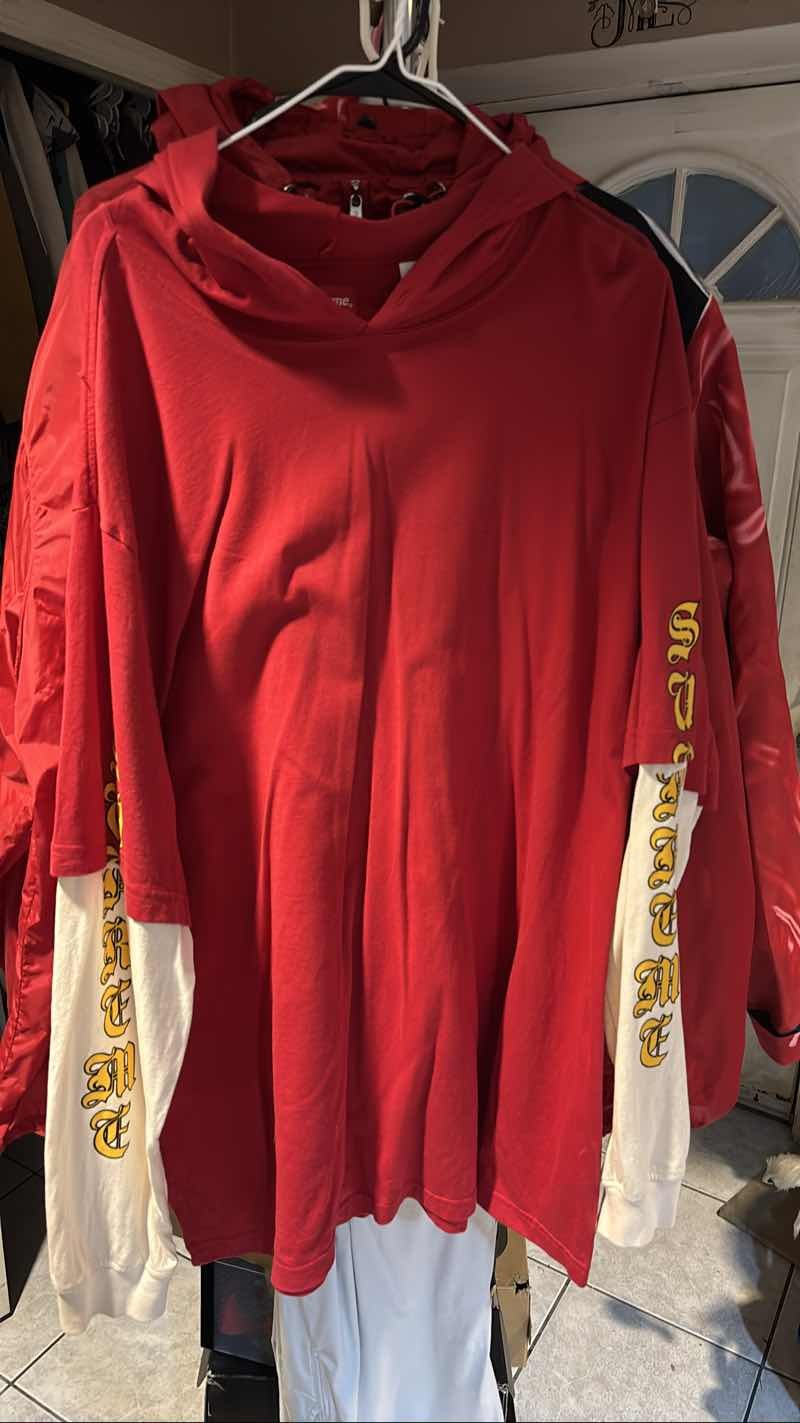 Supreme Layered Hooded LS Shirt Jersey Hoodie Red exclusive XXL gallery
