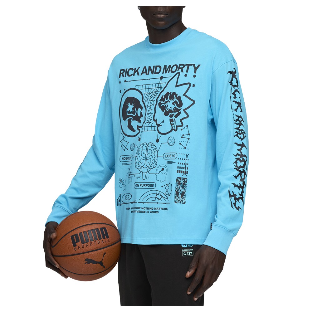 PUMA Hoops X Rick And Morty Crew Neck Long Sleeve T-Shirt Mens Blue Casual Tops gallery