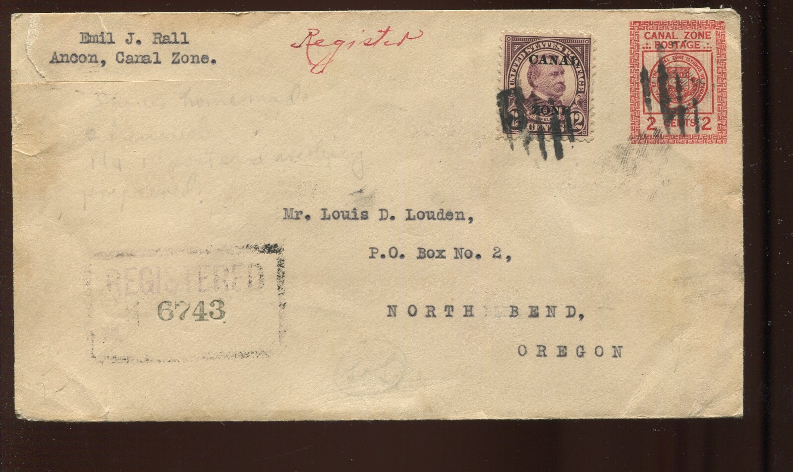 CANAL ZONE U9 UPRATED WITH 76 FEATURED ON 14 CENT RATE REGISTERED COVER LV4763