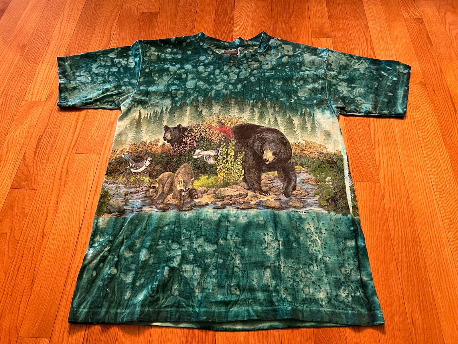 Vintage Habitat Shirt Sz L Wildlife Black Bear Wrap Print 1990s Tie Dye (0215) gallery