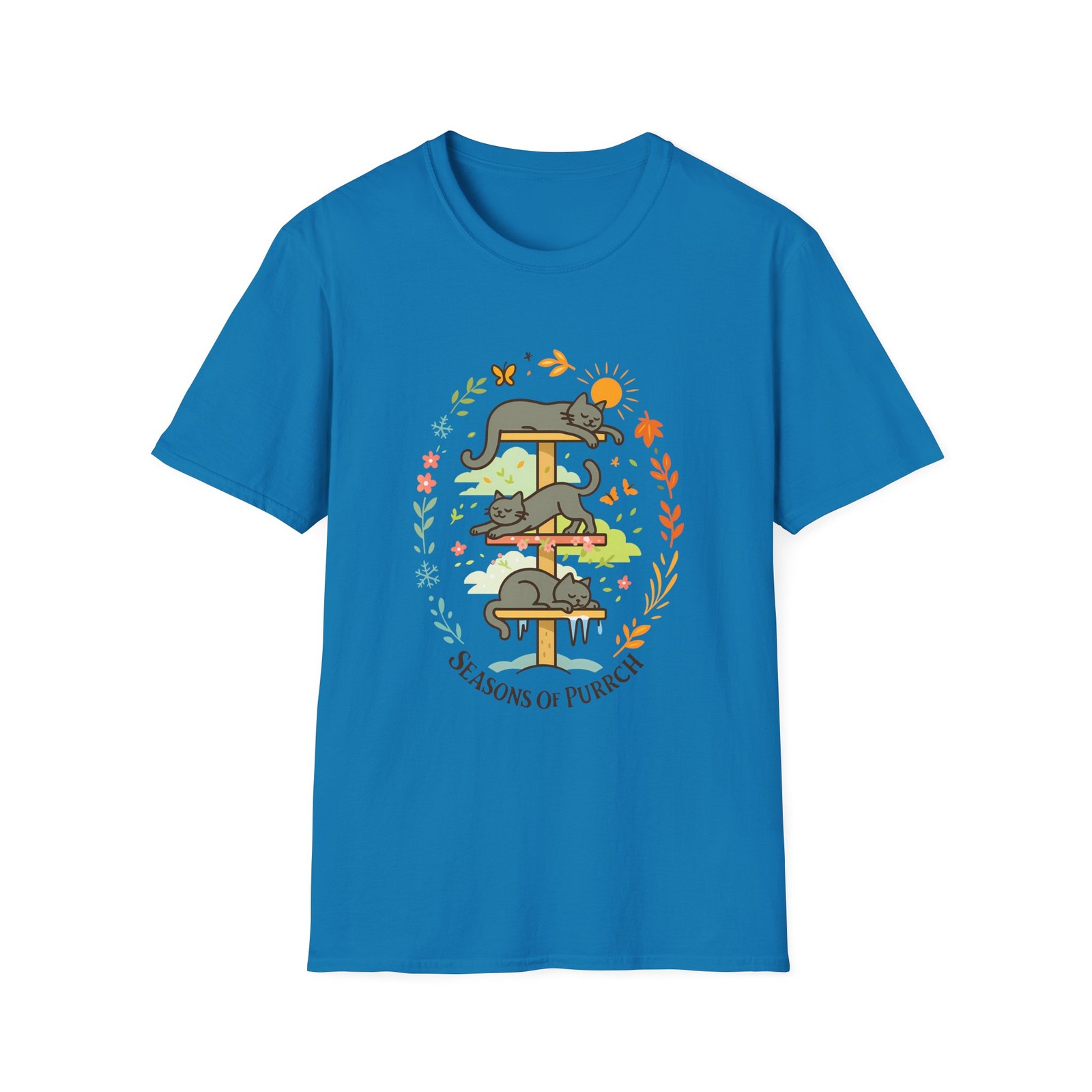 Unisex Softstyle T-Shirt Cat Tree Seasons Feline Nature Time Spring Winter gallery