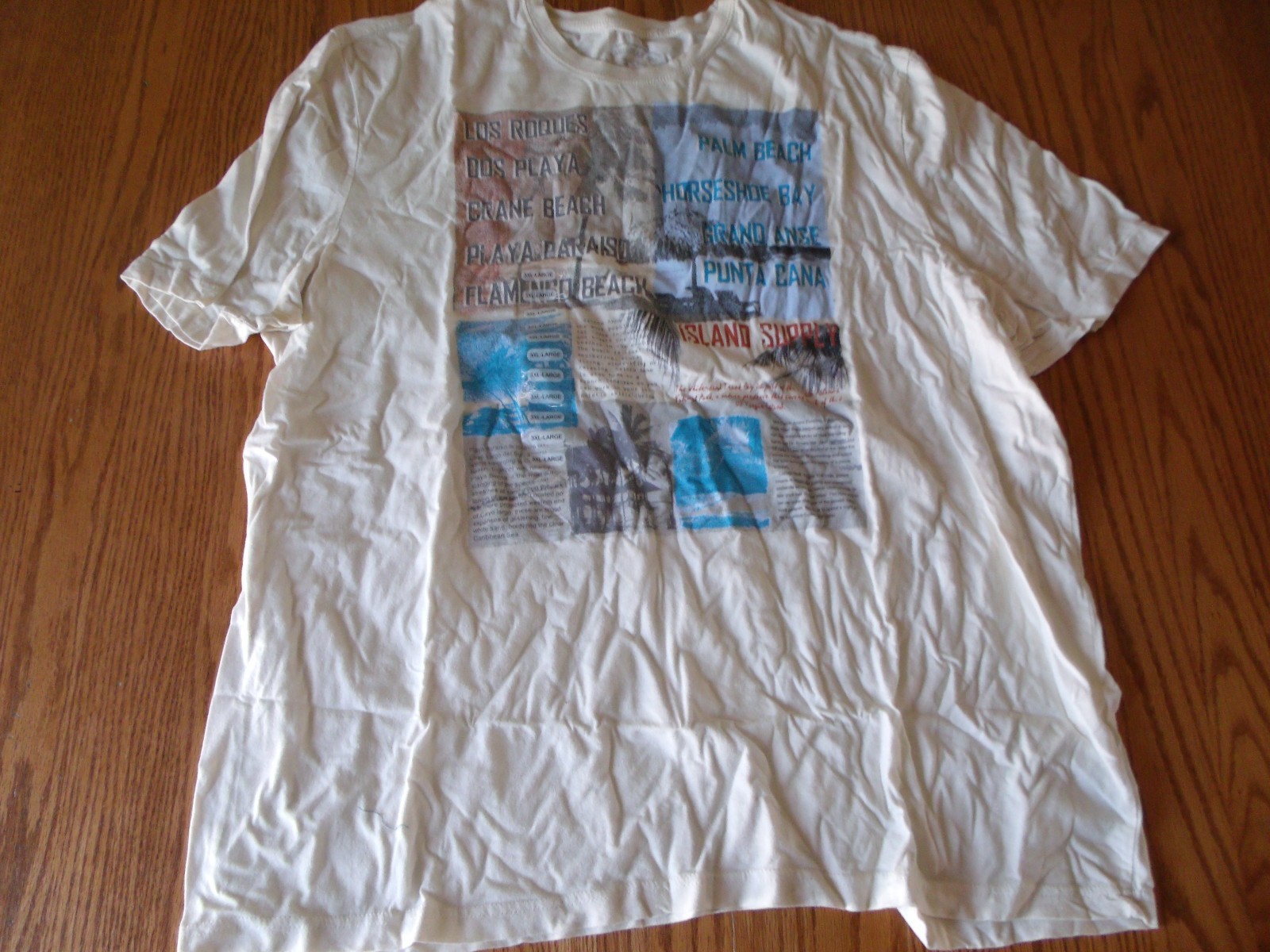 Nwt Mens Caribbean Joe Graphic T-Shirt Shirt Cream Island Beach Playa Flamingo M