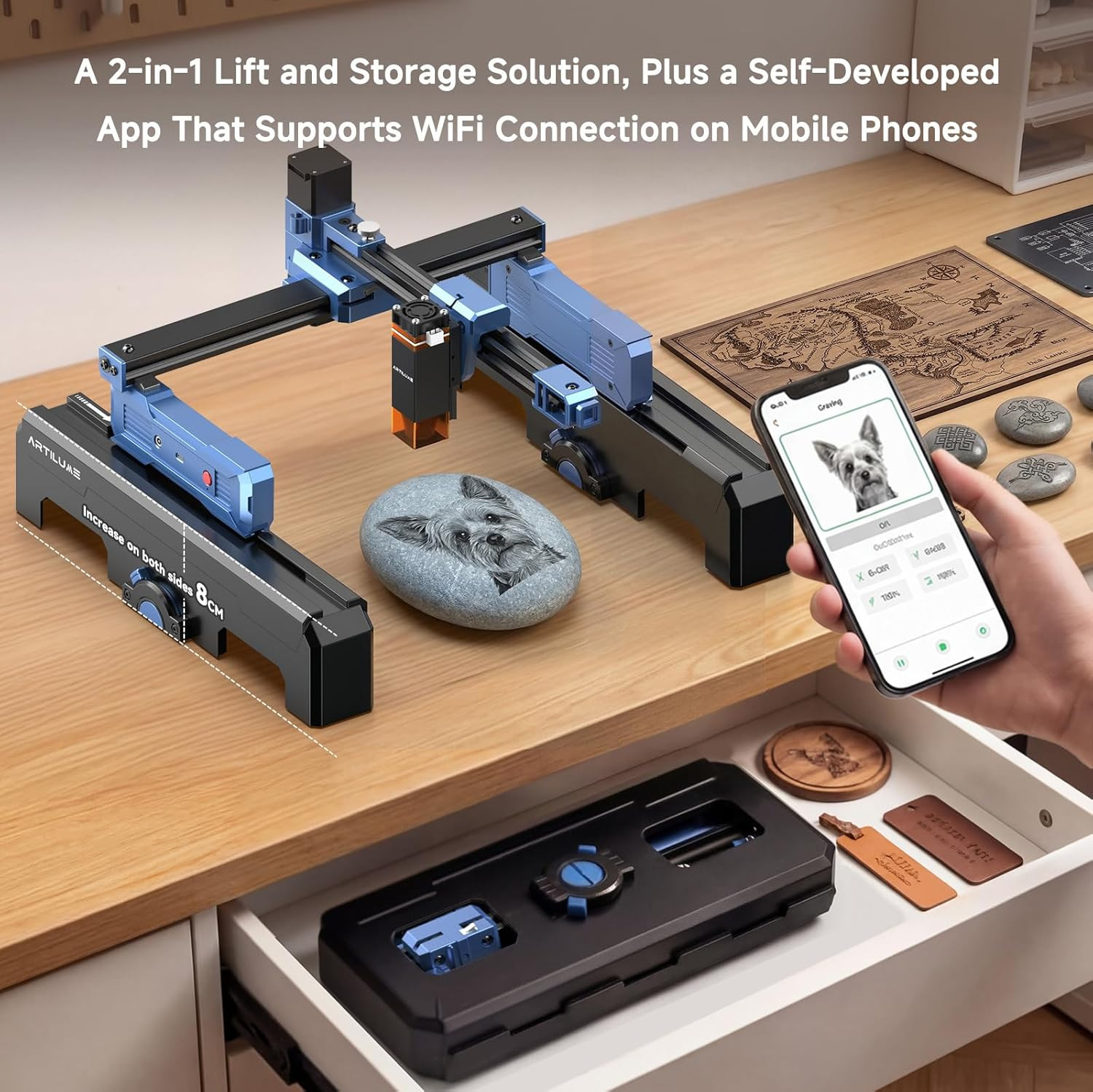 T1-P Laser Engraver 3000Mw, APP Control, Foldable Design with Height Extension a