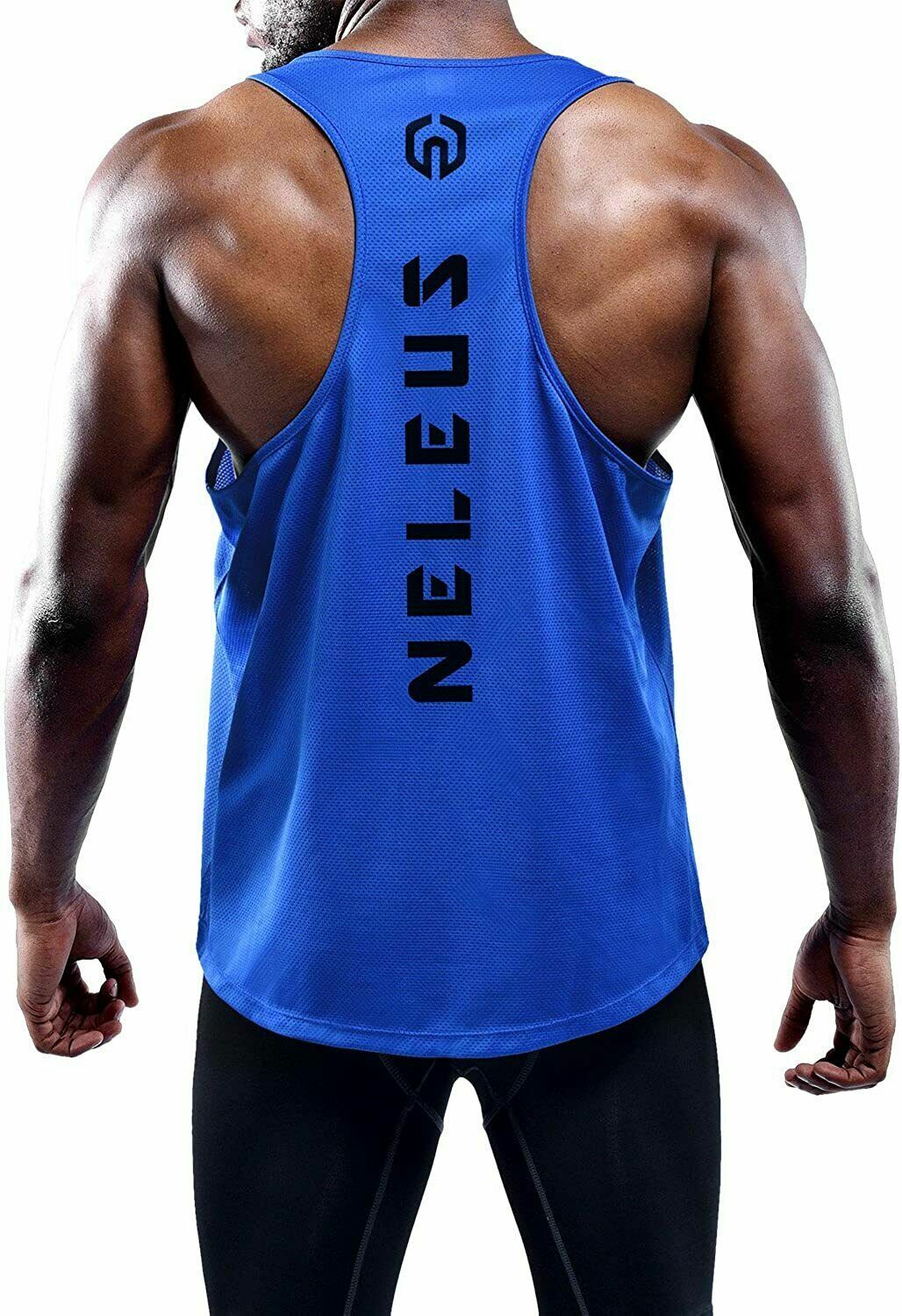 NELEUS ‘Dry Fit Logo Muscle’ Mesh Tank Top Men’s S Gym Workout Exercise Blue NEW