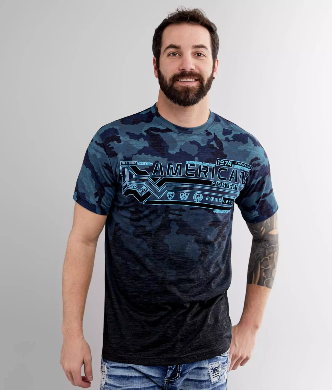 New Men's American Fighter Penfield Athletic MMA Blue Camo T-Shirt XS-4XL gallery