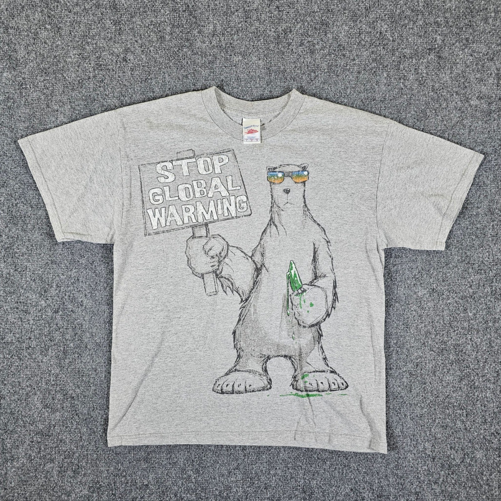 VTG Tennessee River Graphic Stop Global Warming Polar Bear Gray T Shirt Men’s L