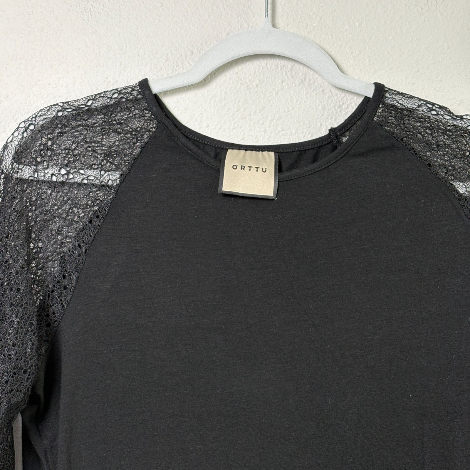 ORTTU Leonardo Top Mens Size M Black Jersey Short Lace Sleeves Sexy Fitted gallery