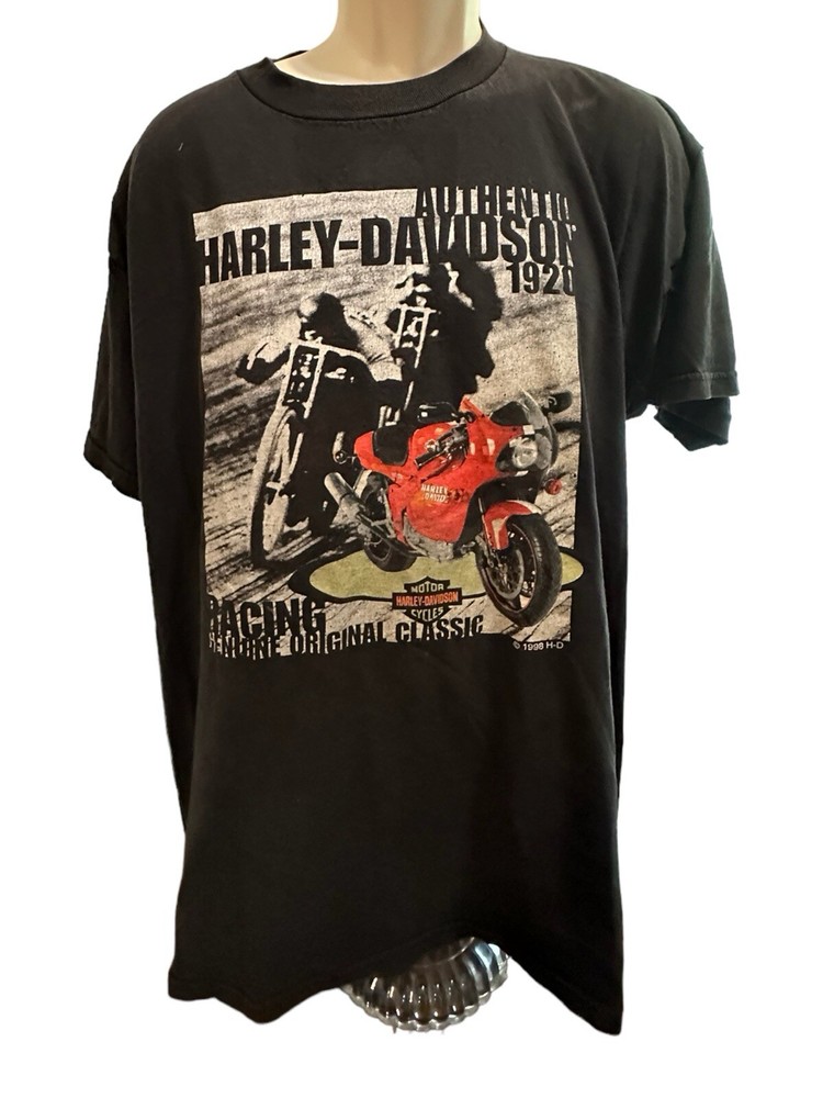 Vintage Rare Harley Davidson Tee Large 1998 Motorcycle Racing Small Hole See Pic