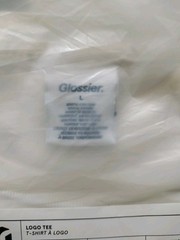 Limited Edition GLOSSIER Logo Tee T-Shirt Size L/Large White w/Blue Graphics NIP