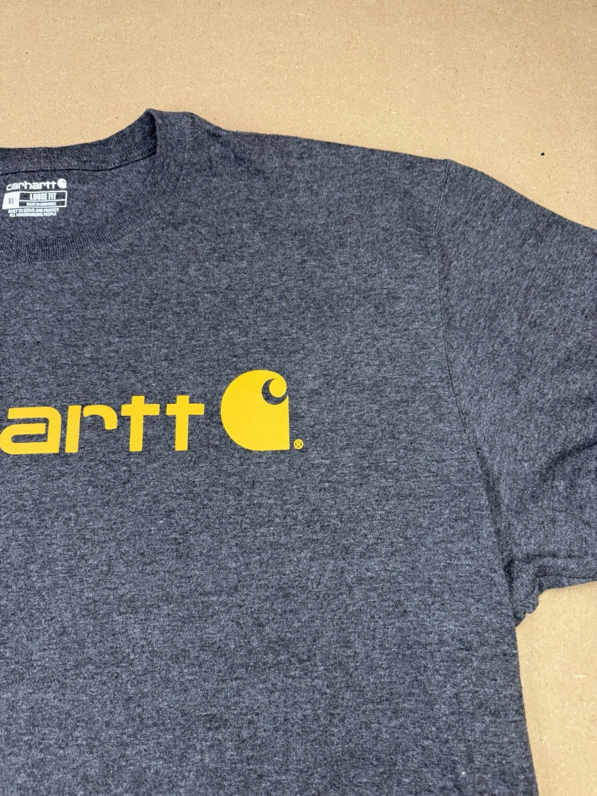 Carhartt Dark Gray Yellow Spell Out T Shirt Work Wear Outdoors Men’s XL Loose gallery