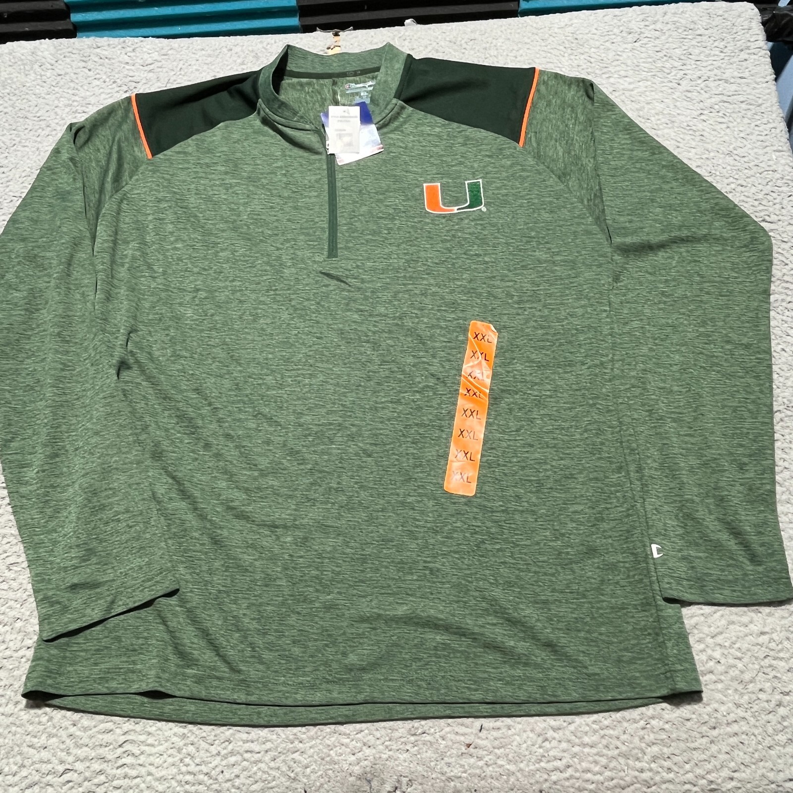Miami Hurricanes Jacket Mens 2XL Green Champion 1/4 Zip Pullover New with Tags