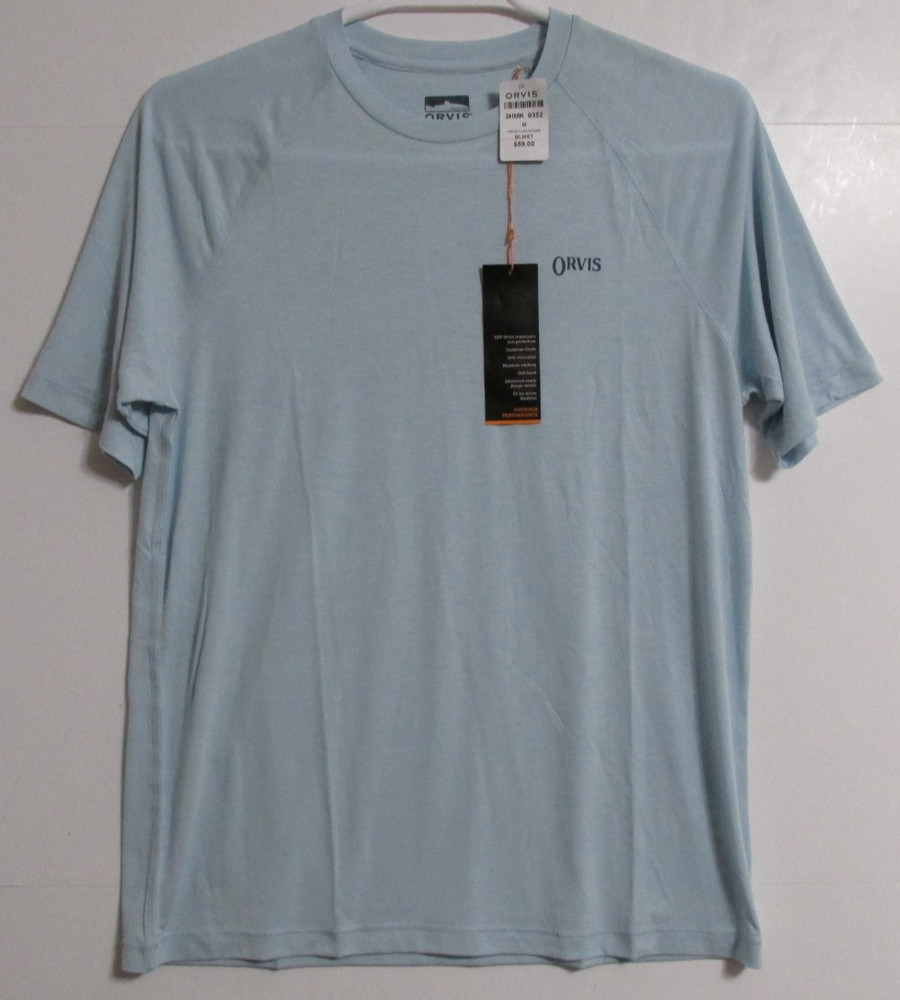 Men’s Orvis DriCast Logo Crew Neck Short Sleeve Tee T-Shirt Lt. Blue Size MEDIUM