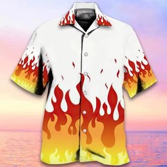 Mens Button Down Black Fire Flame Hawaiian Novelty Holiday Summer Gift Shirt