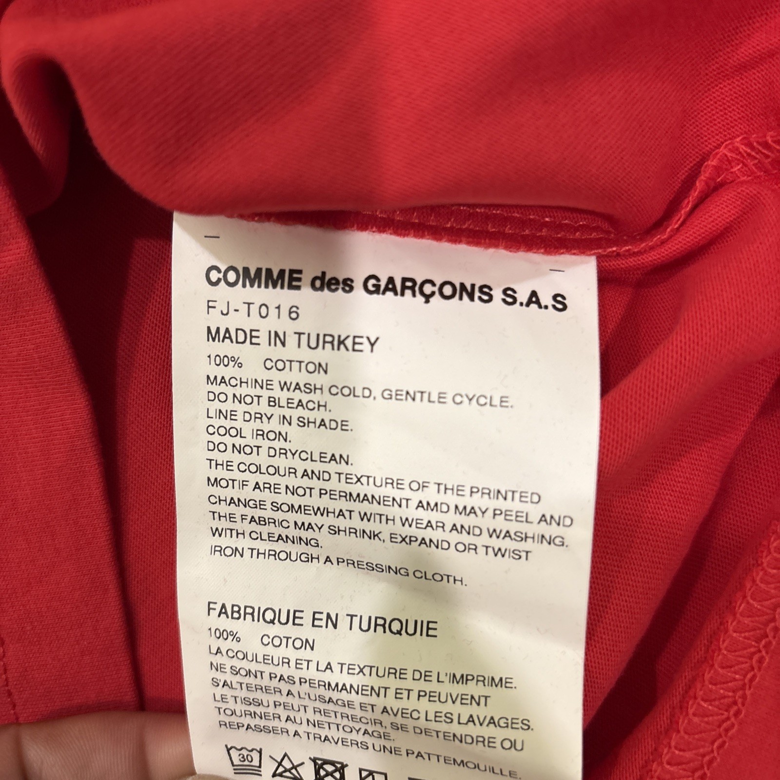 Comme des Garçons SHIRT Red T-Shirt Size M 100% Cotton Made in Turkey New w/ Tag gallery