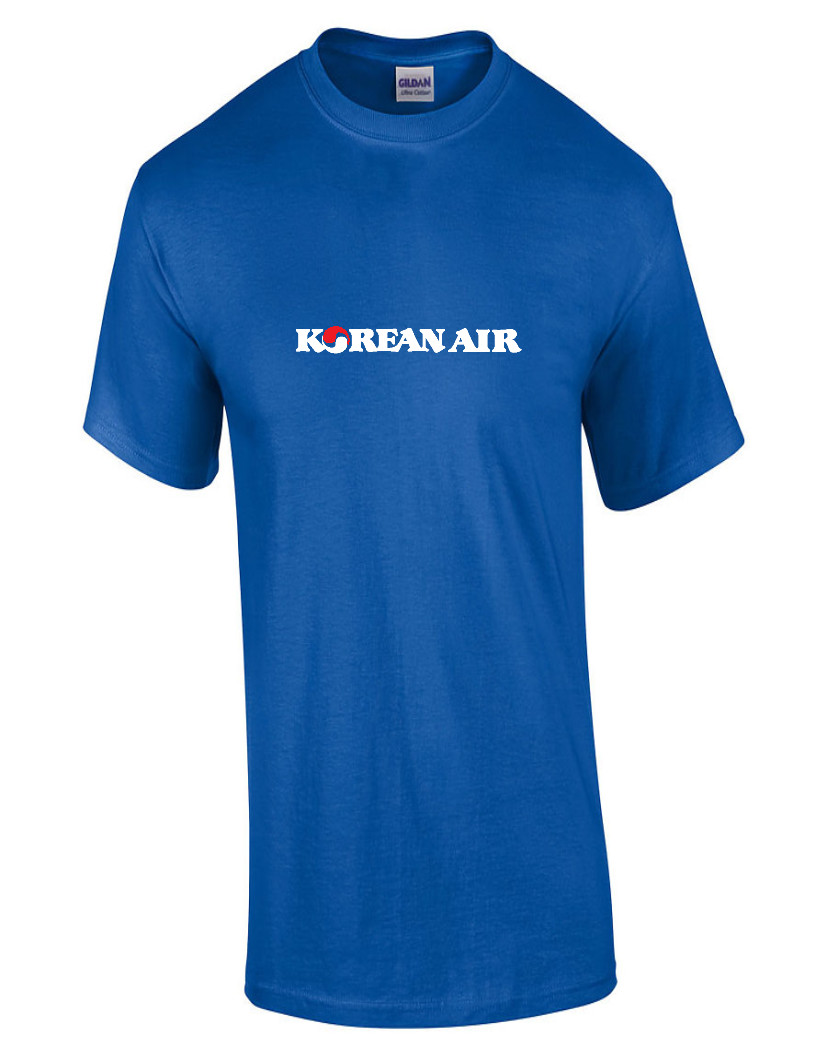 Korean Air Red White Logo Asian Airline Royal Blue Cotton T-shirt