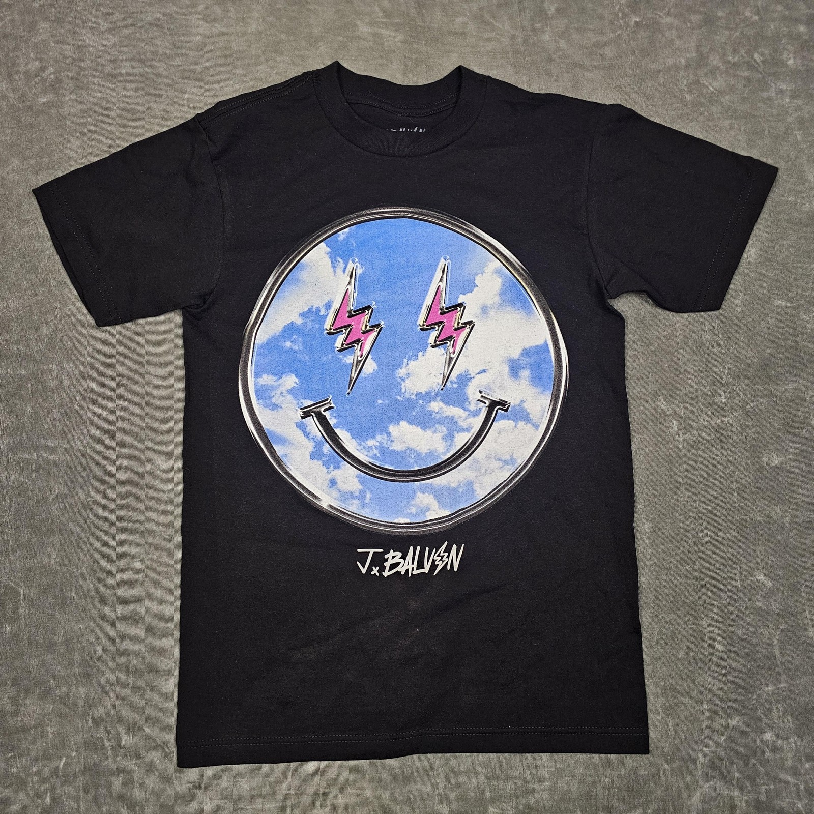 J Balvin Jose Tour Shirt Mens Small Black Lightning Smiley Face Concert Tee 2022