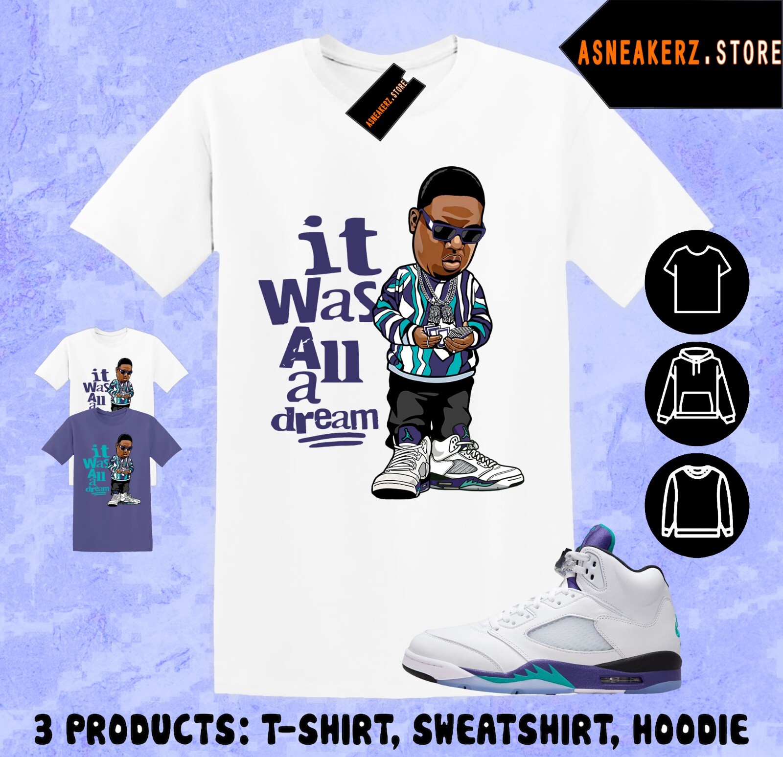 Tee Shirt Matching AJ 5 Grape 2025 To Match Sneaker Sneakerhead Biggie T-Shirt gallery