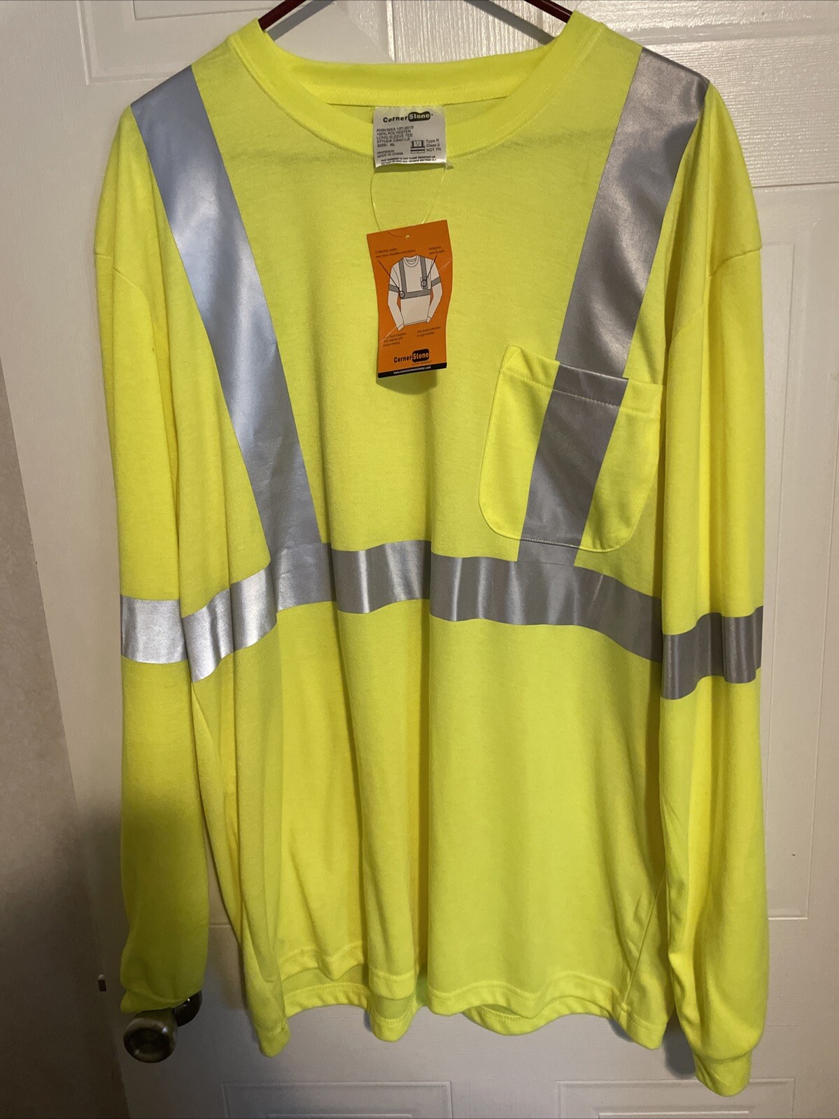 NWT CornerStone Safety Shirt XL Pocket LS Reflective ANSI 107 Class 2 CS401LS
