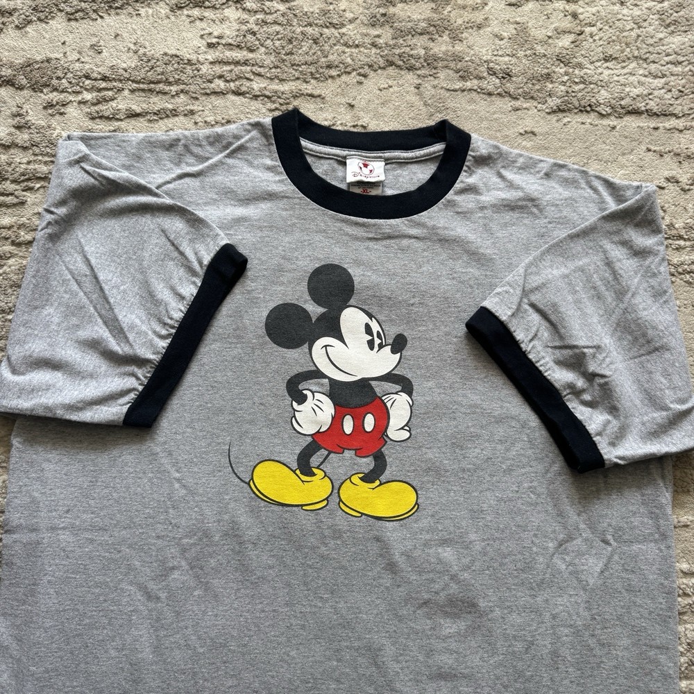 Vintage Mickey Mouse Disney Store Ringer Tee Men’s XL Gray Cartoon Classic USA