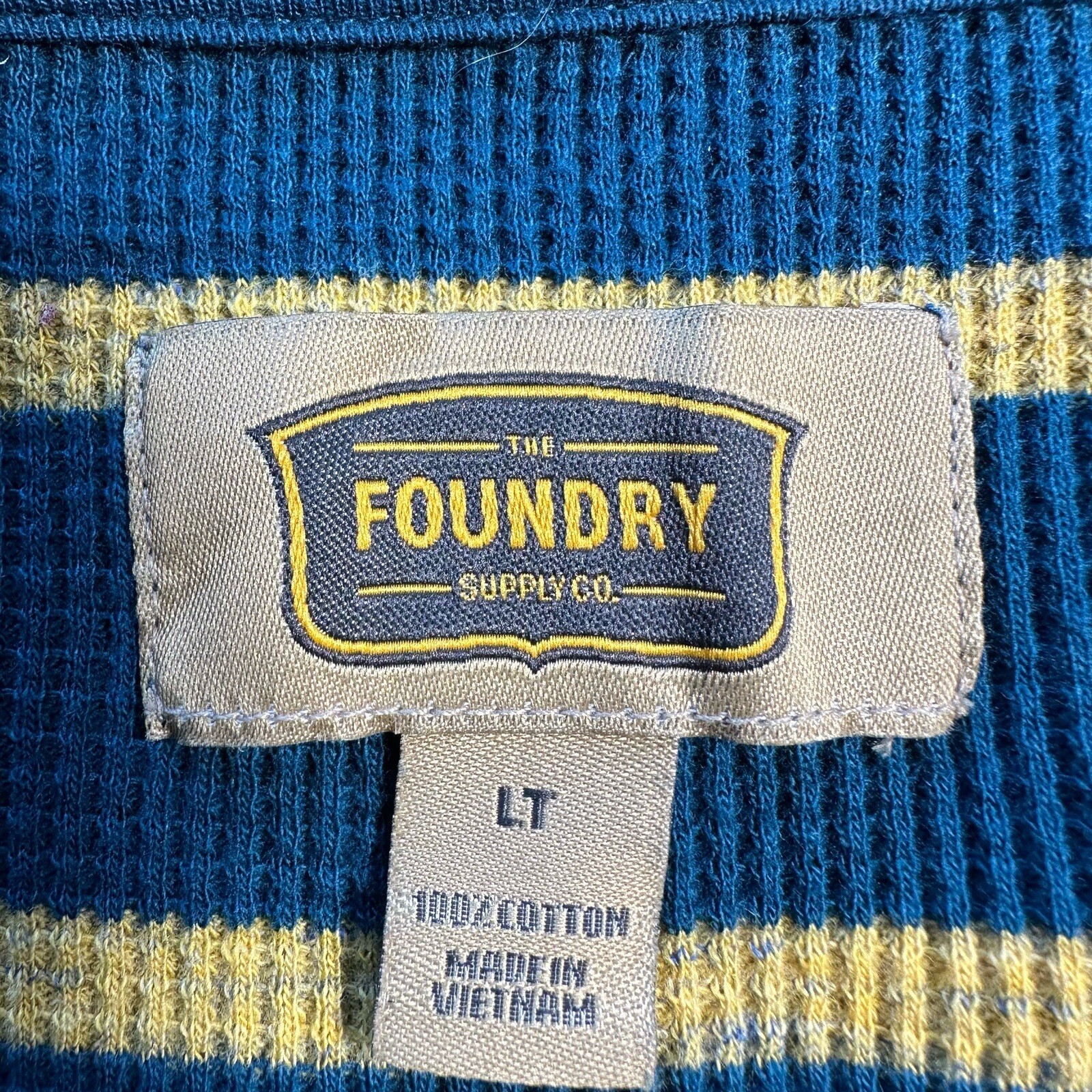 Foundry Shirt Mens Large Tall Blue Waffle Weave Long Sleeve Button Rib Cuff gallery