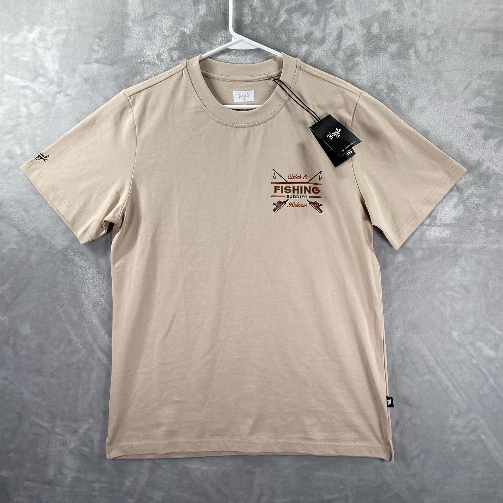 Waggle T-Shirt Mens Medium Graphic Tee Golf Fishing Buddies Crew Neck Tan NWT