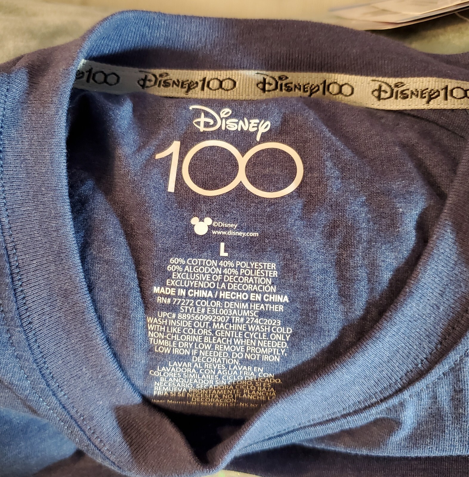 NWT Unisex Disney Blue T-Shirt 100th Celebration Front & Back Graphics Sz.Lg gallery