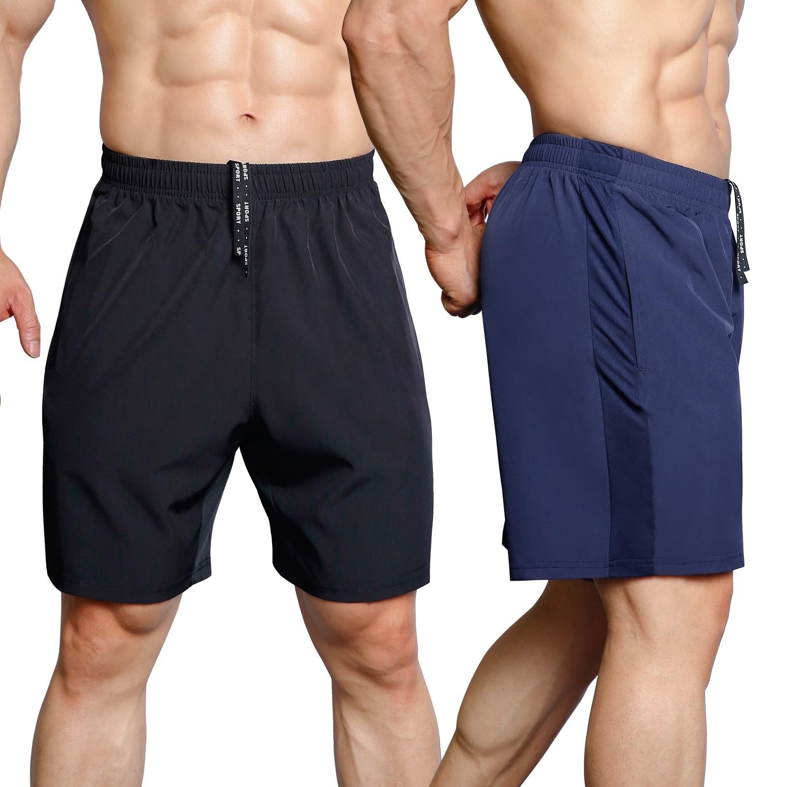 Gaglg Men’s 7″ Athletic Shorts 2 Pack Quick Dry Workout Small, Black/Navy