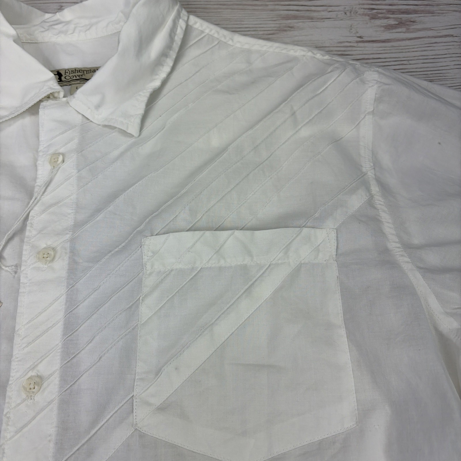 NWT Fisherman's Cove Men's Large Short Sleeve Cotton White Button Up Free Ship gallery