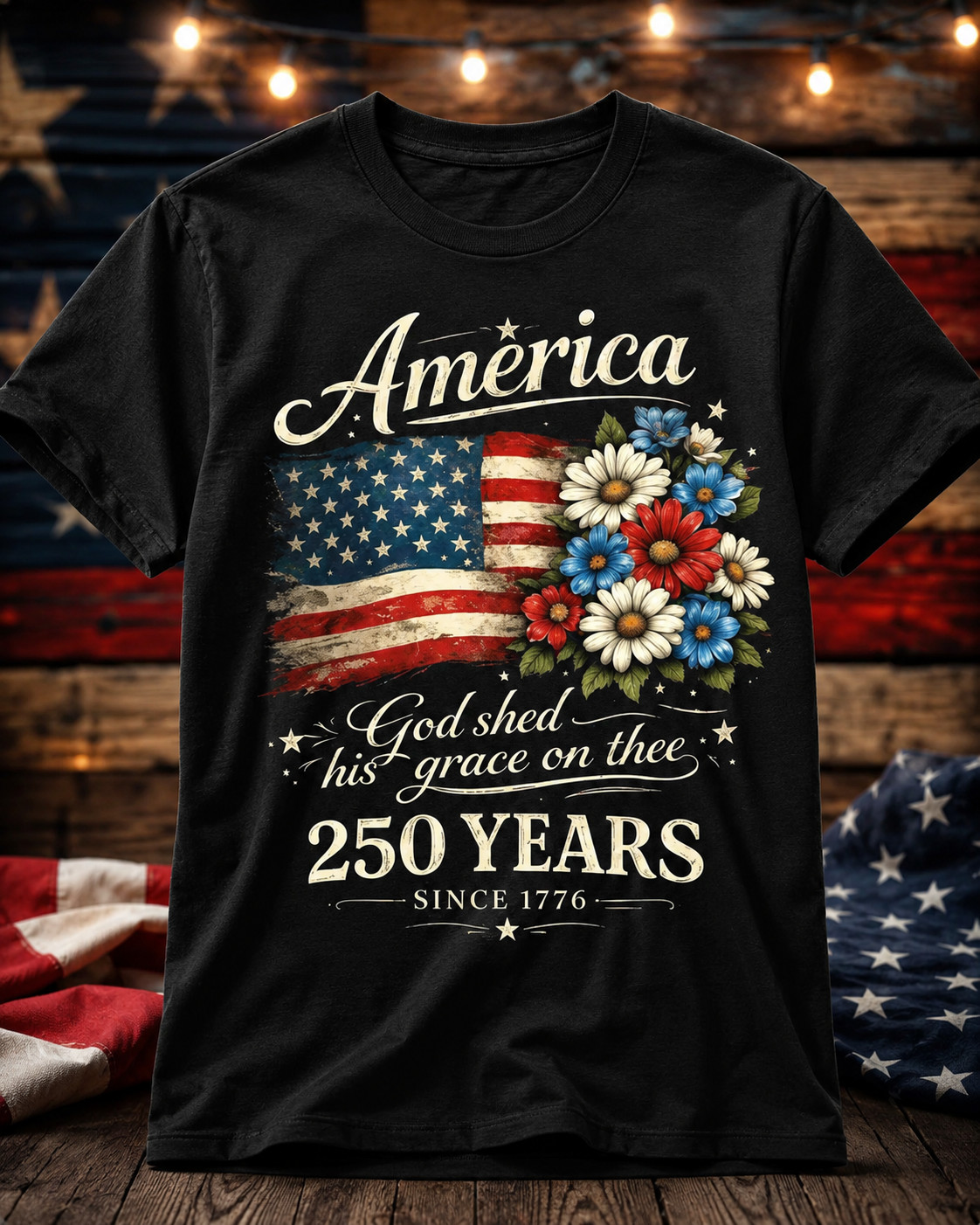 250th Anniversary Flag Floral USA Flag Patriotic 4th of July T-Shirt gallery