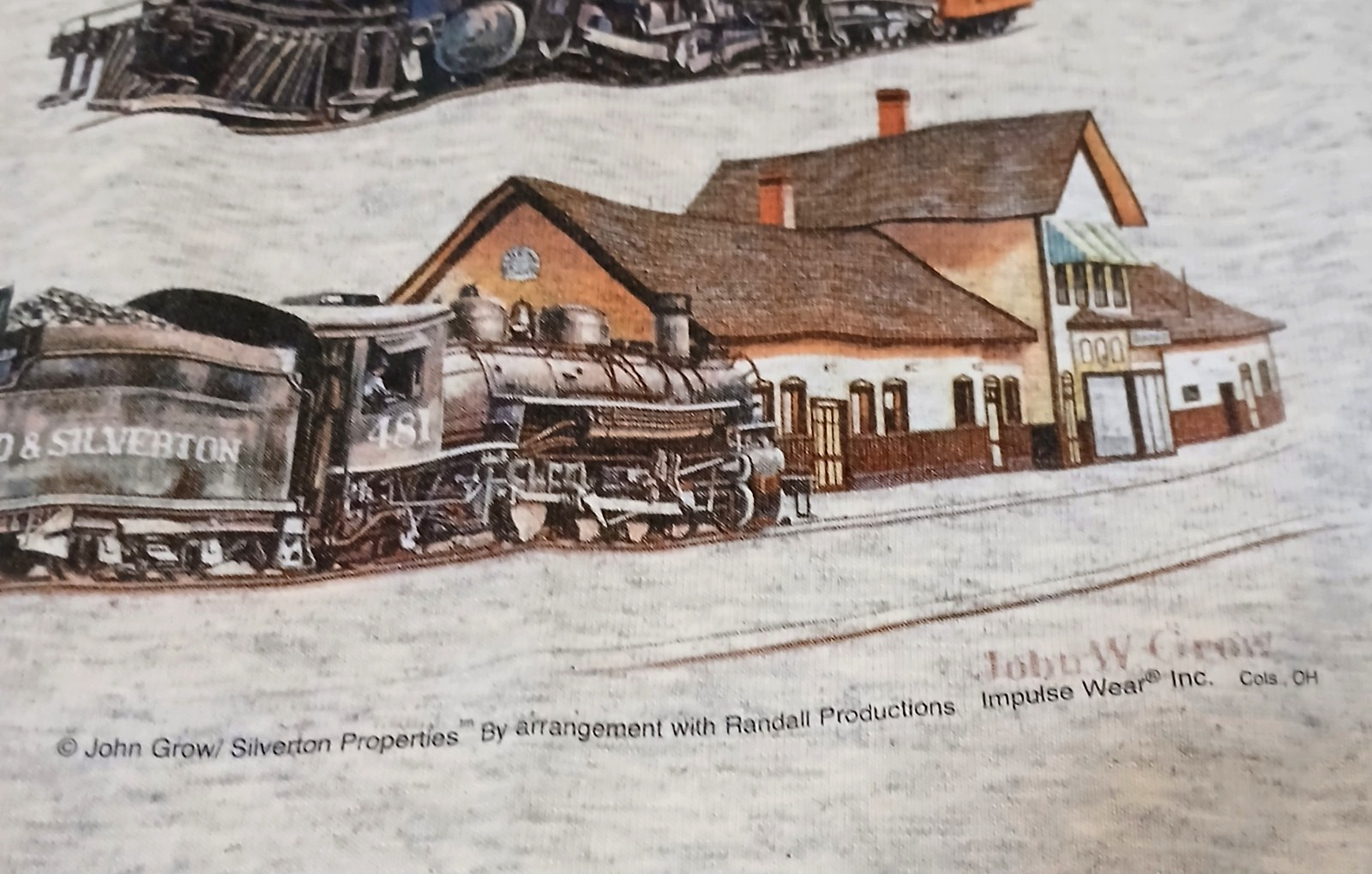 VTG Train Locomotive Graphic T Shirt XL Railroad Railway Art Tee John W. Grow gallery