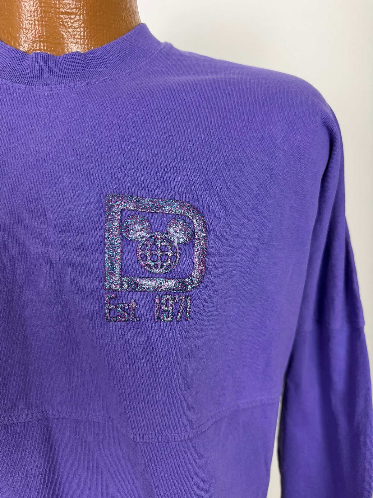 Walt Disney World Spirit Jersey Large Minimalist Mickey Glitter Spellout Purple gallery