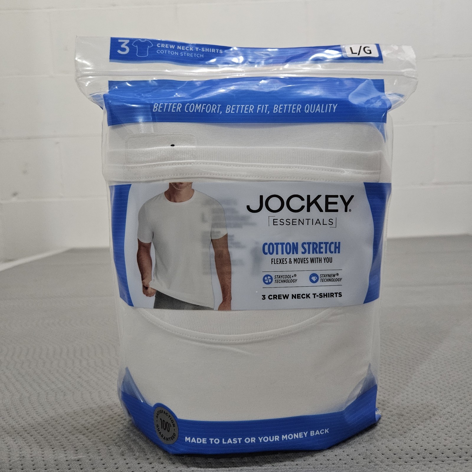 NWT Jockey Essentials Men’s Cotton Crewneck T Shirts 3-Pack White Size L gallery