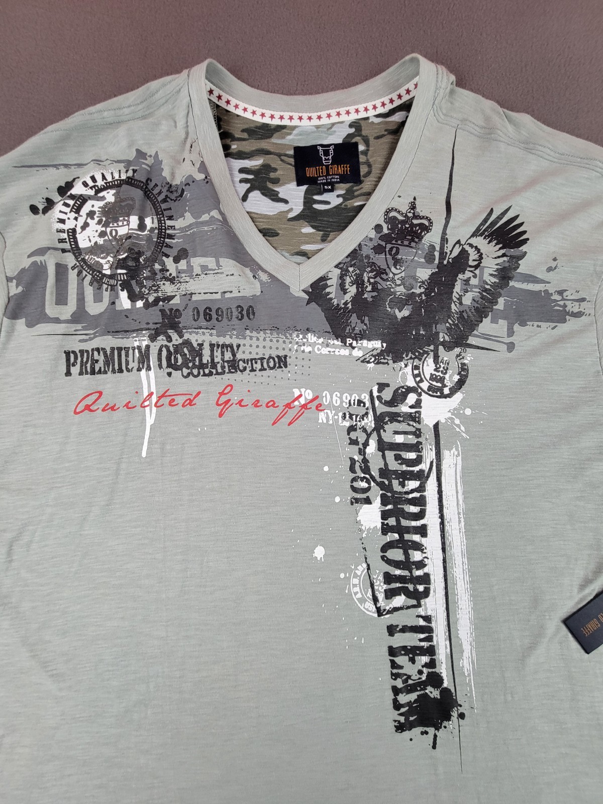 Quilted Giraffe Men's 5XL Grey V-neck T-shirt Short-sleeve gallery