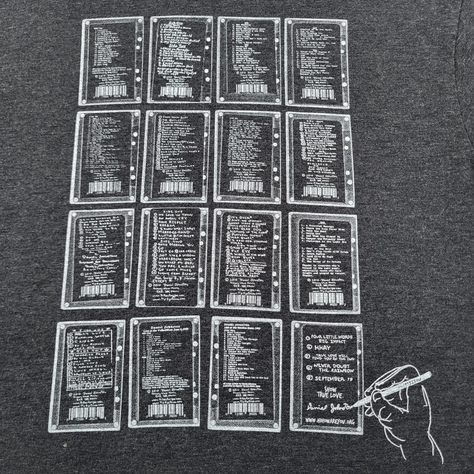 Daniel Johnston Shirt Mens Medium Black Double Sided Cassette Grid Album Art Tee gallery
