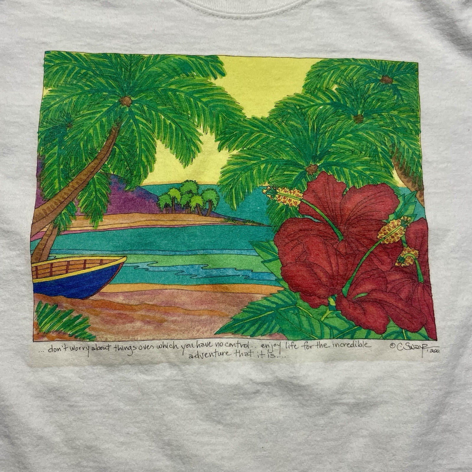 Vintage 2000 Tropical Ocean Beach Adventure Size Large Nature Art Tshirt gallery