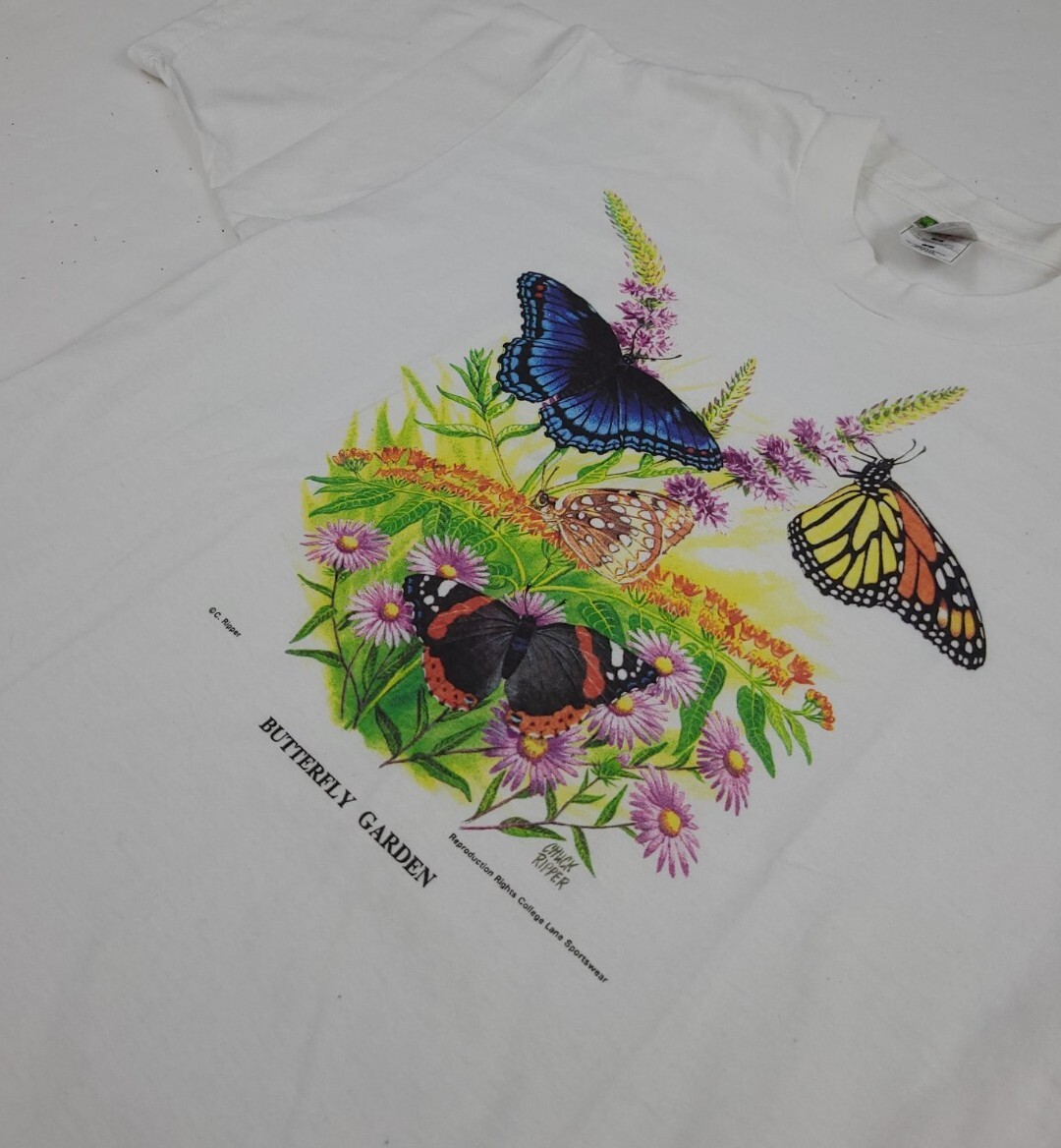 Vintage 90s Butterfly Garden Art Print Shirt Vtg Nature Flowers USA Multicolor gallery