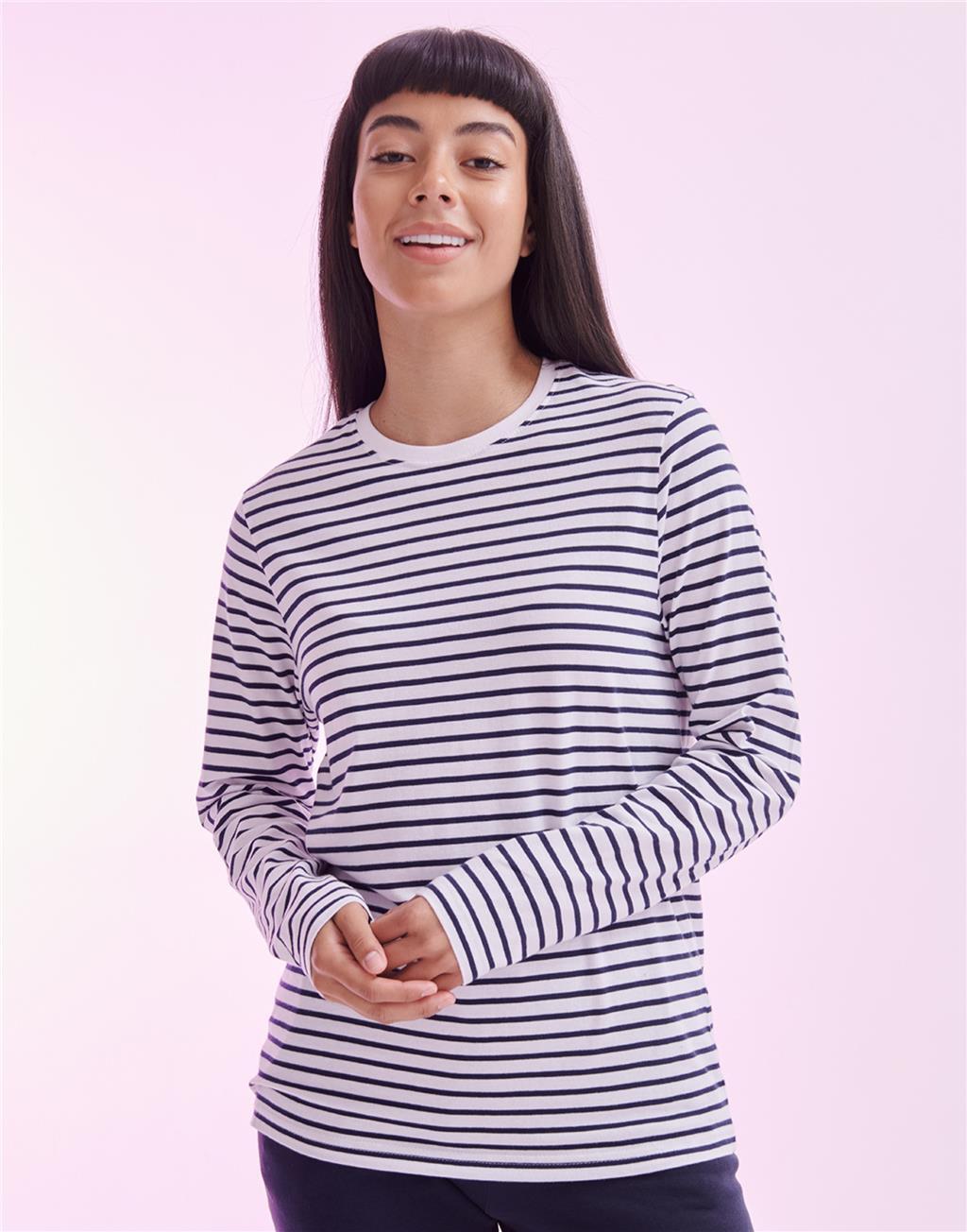 Breton Striped Long Sleeve Crew Neck T Shirt Casual Cotton Tops Men Women gallery