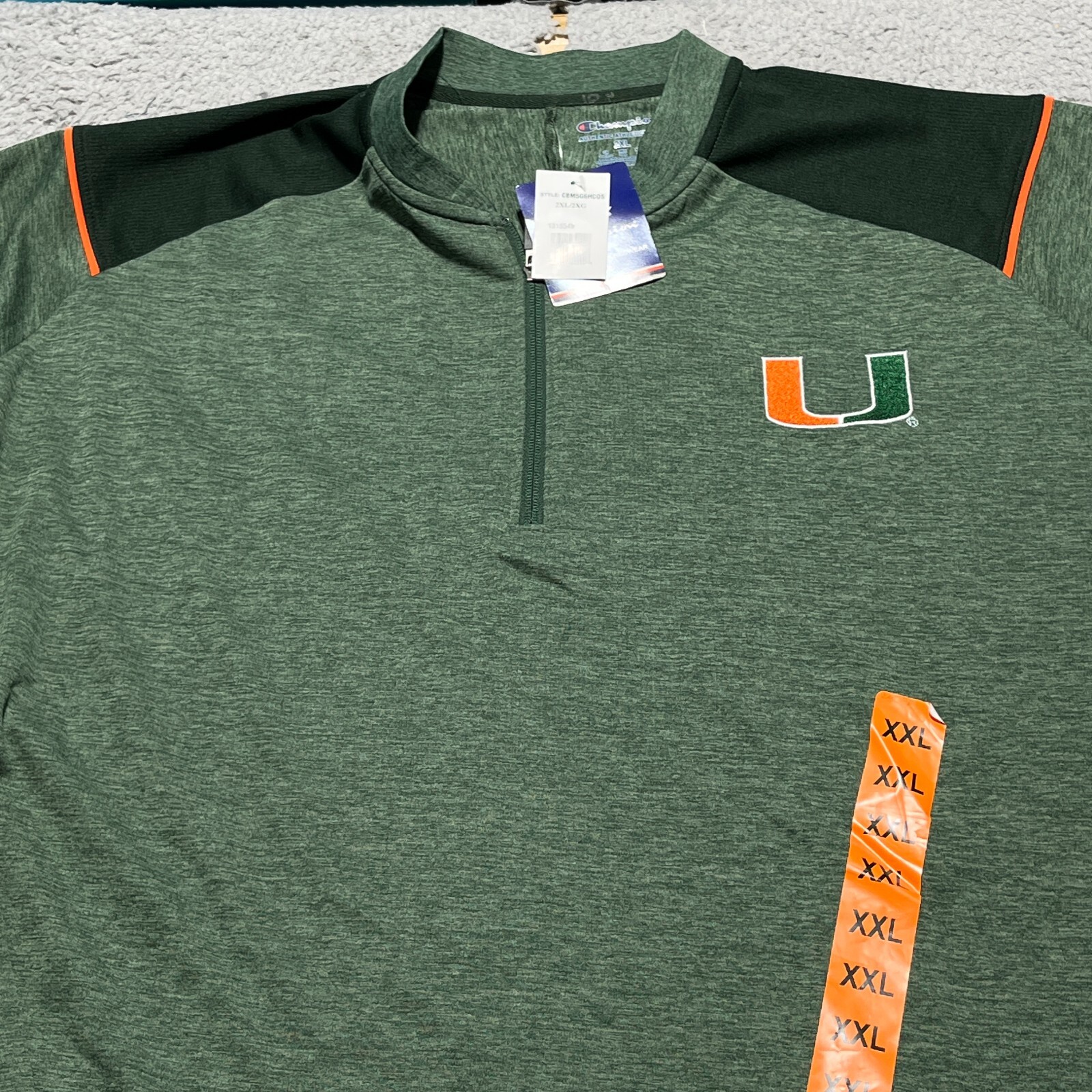 Miami Hurricanes Jacket Mens 2XL Green Champion 1/4 Zip Pullover New with Tags gallery