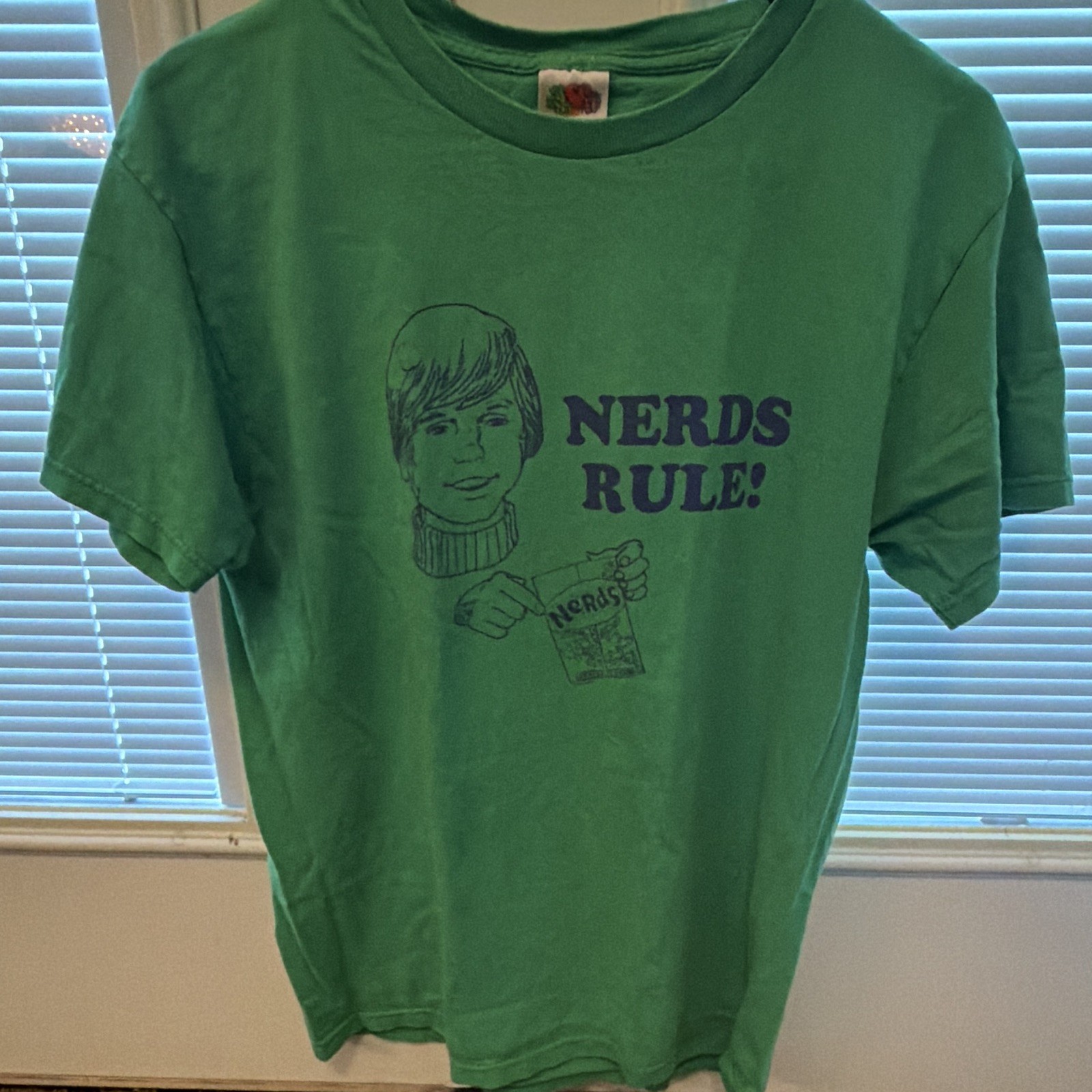 Fruit of the Loom Heavy Cotton Green Nerds Rule Graphic T-Shirt M Crew Neck