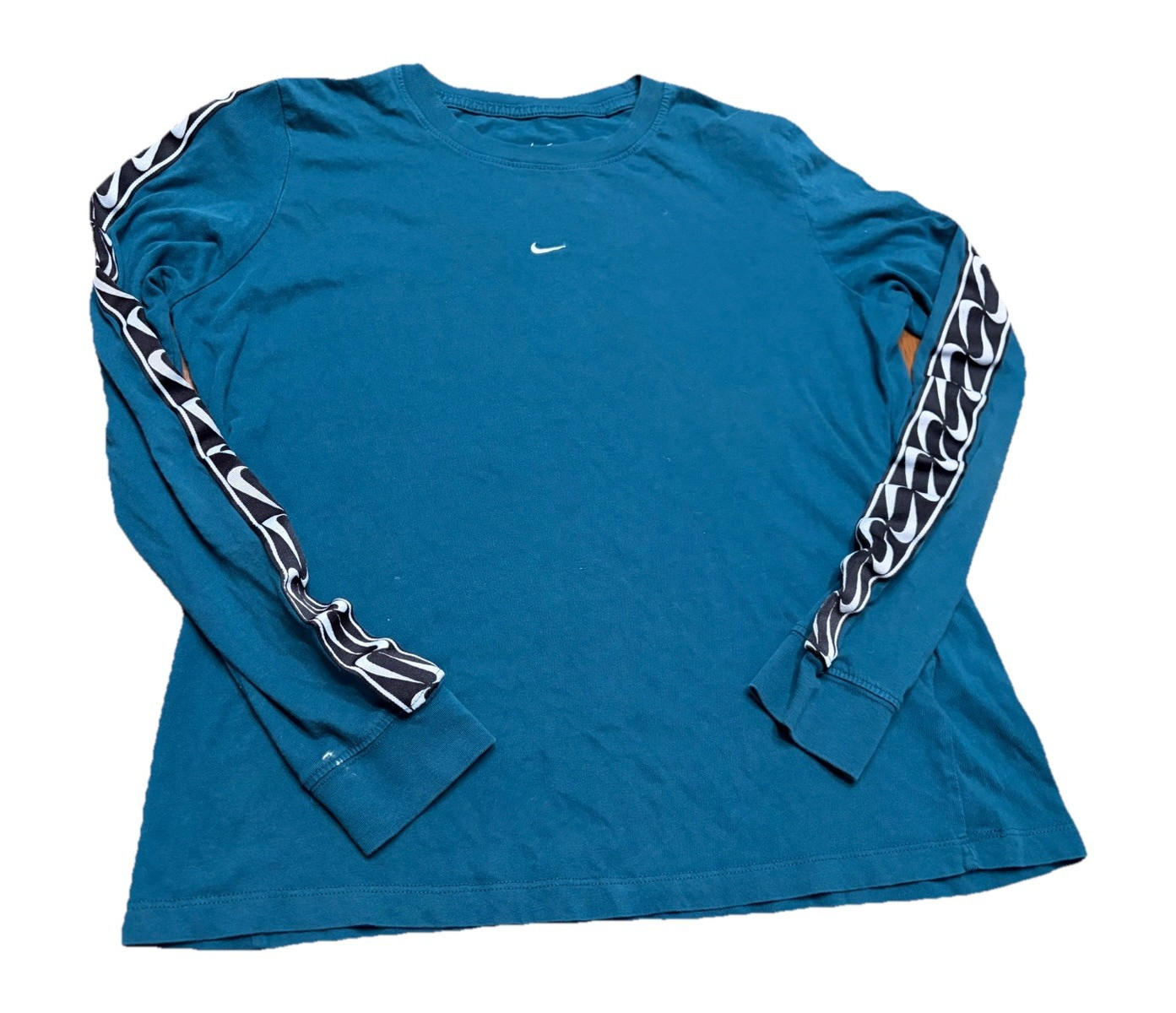 Nike The Nike Tee Men’s Blue Solid Long Sleeve Crew Neck Logo T-Shirt L gallery