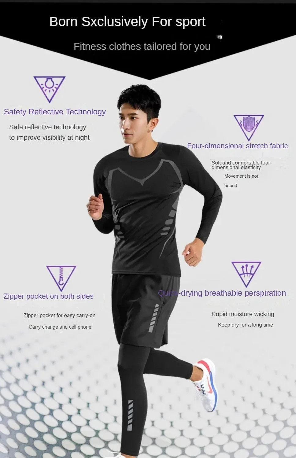 Mens Ice Fiber Quick Dry Tracksuit Running Fitness Training Gym Jogging Set UK gallery