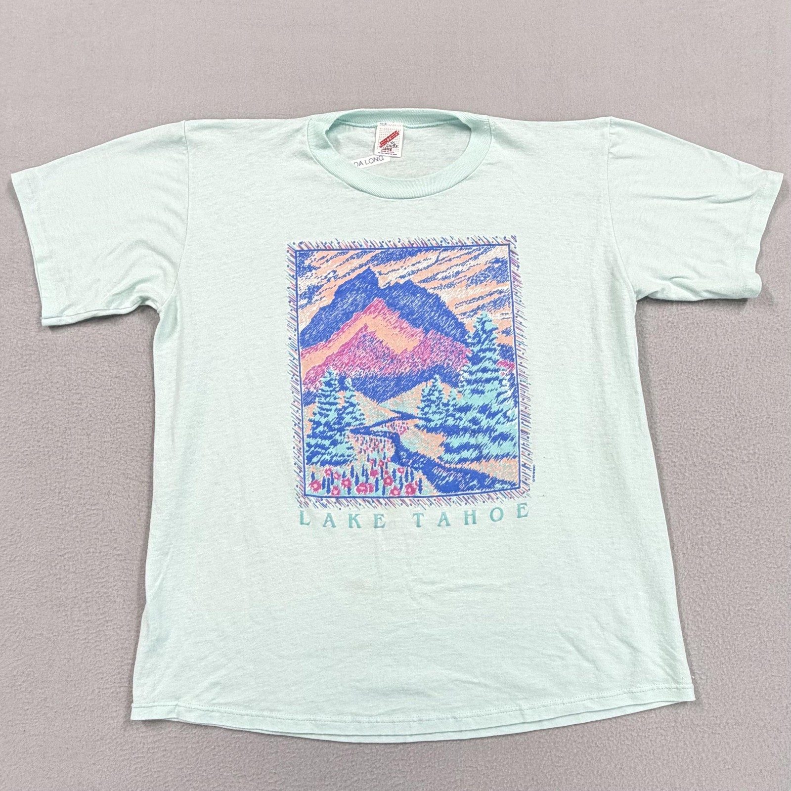 Vintage Lake Tahoe Shirt Mens Large Green Mountain Art Graphic Tee Jerzees 90s gallery